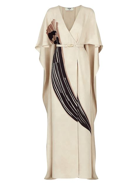 fendi black cady dress|Fendi Wo Cady Belted Brush Stroke Print Cape Dress .